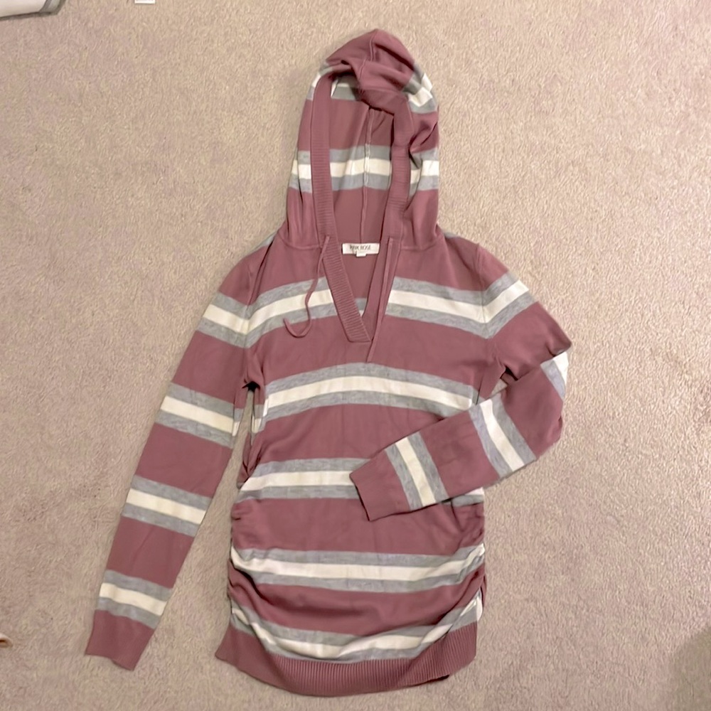 Pink Rose Maternity Hooded Sweater Striped Small